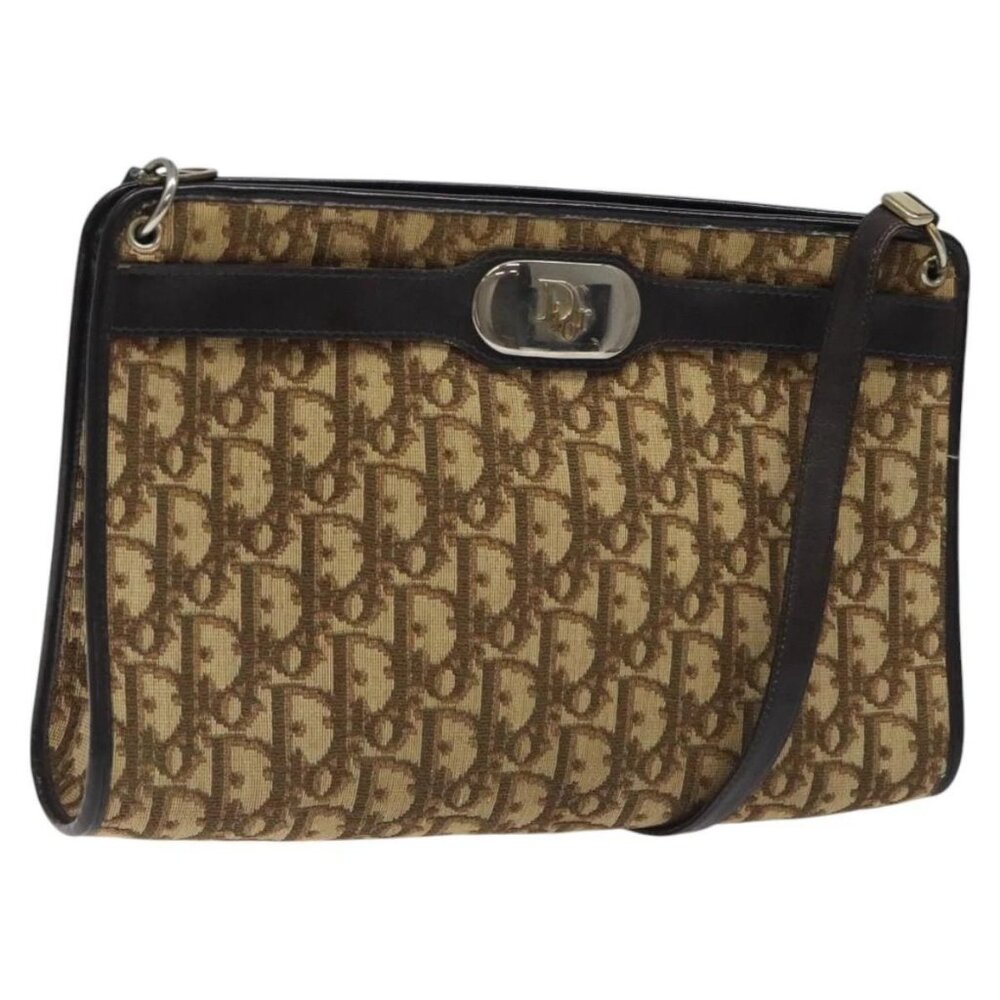 Christian Dior Trotter Canvas Shoulder Bag Beige Gold